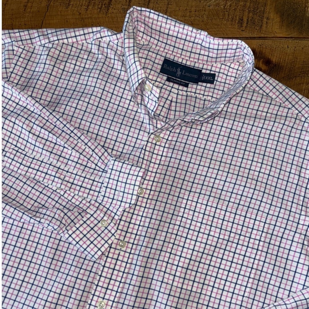 Ralph Lauren Mens Pink White Plaid Long Sleeve Button Down Casual Shirt Size XXL